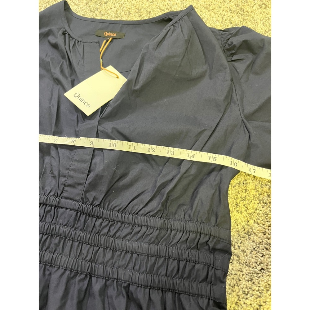 Quince Womens Navy Blue Cotton Poplin Tiered Maxi Dress Smocked Waist Size M NWT - Picture 8 of 9